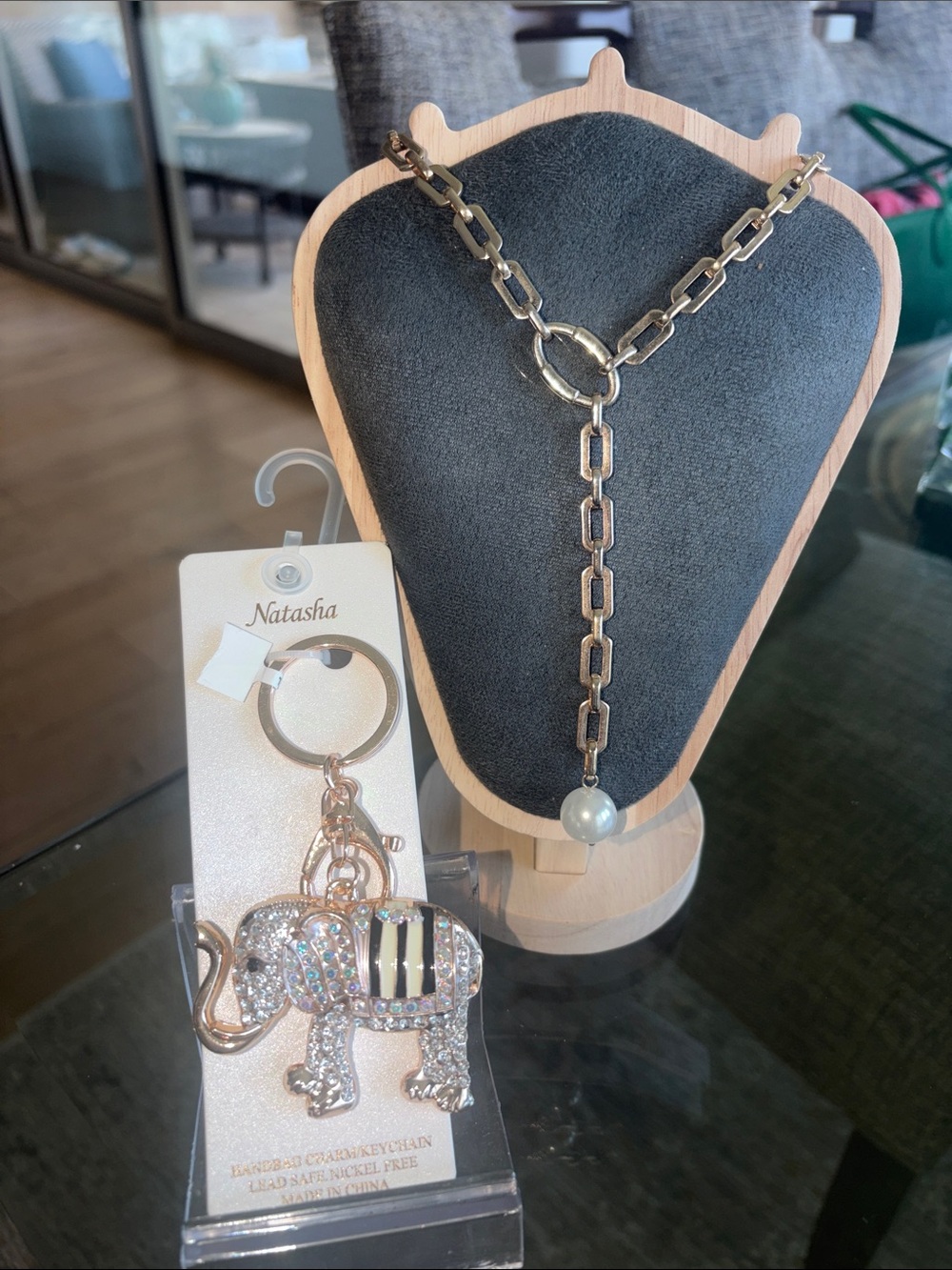 Gold-Tone Chain Necklace with Faux Pearl Accent